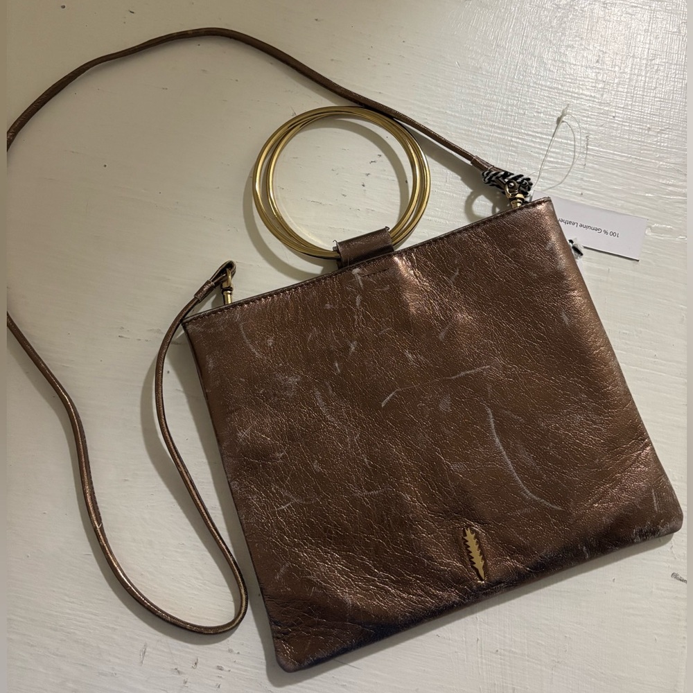 Chic Brown Leather Purse with Gold Accents
